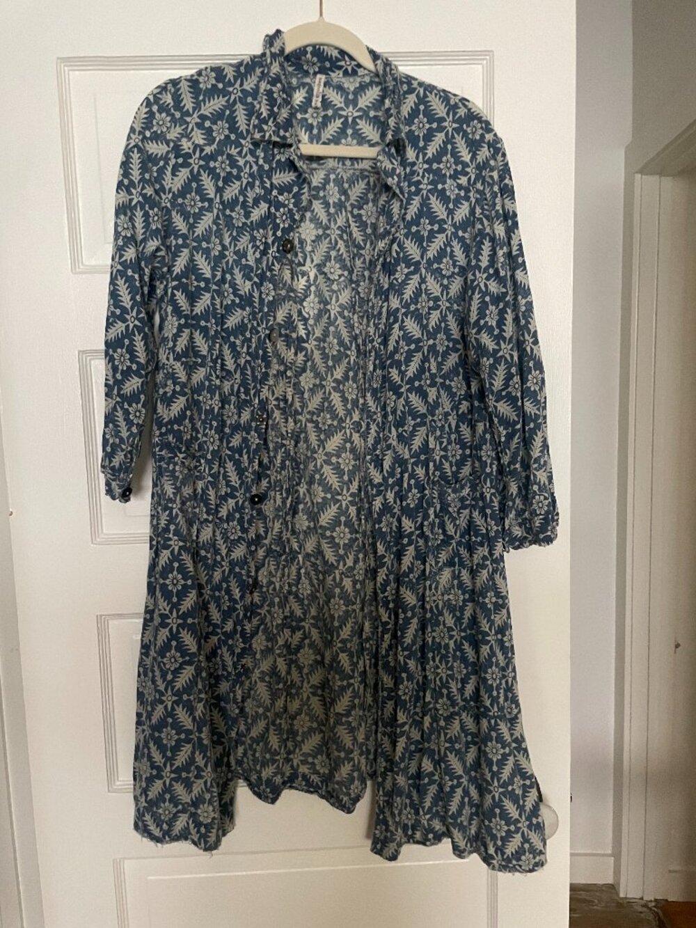 Magnolia Pearl Indigo Blue Floral Block Print Duster OS
